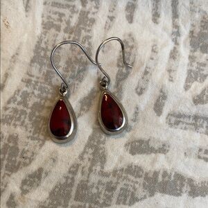 Elegant Red and Silver Teardrop Earrings 925 silver